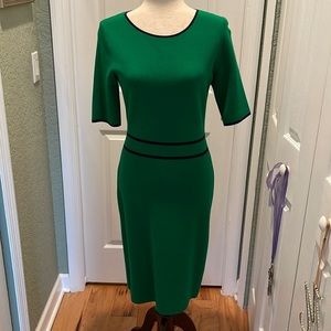 Hobbs Knit Emerald Green Dress with Blue lined detail.